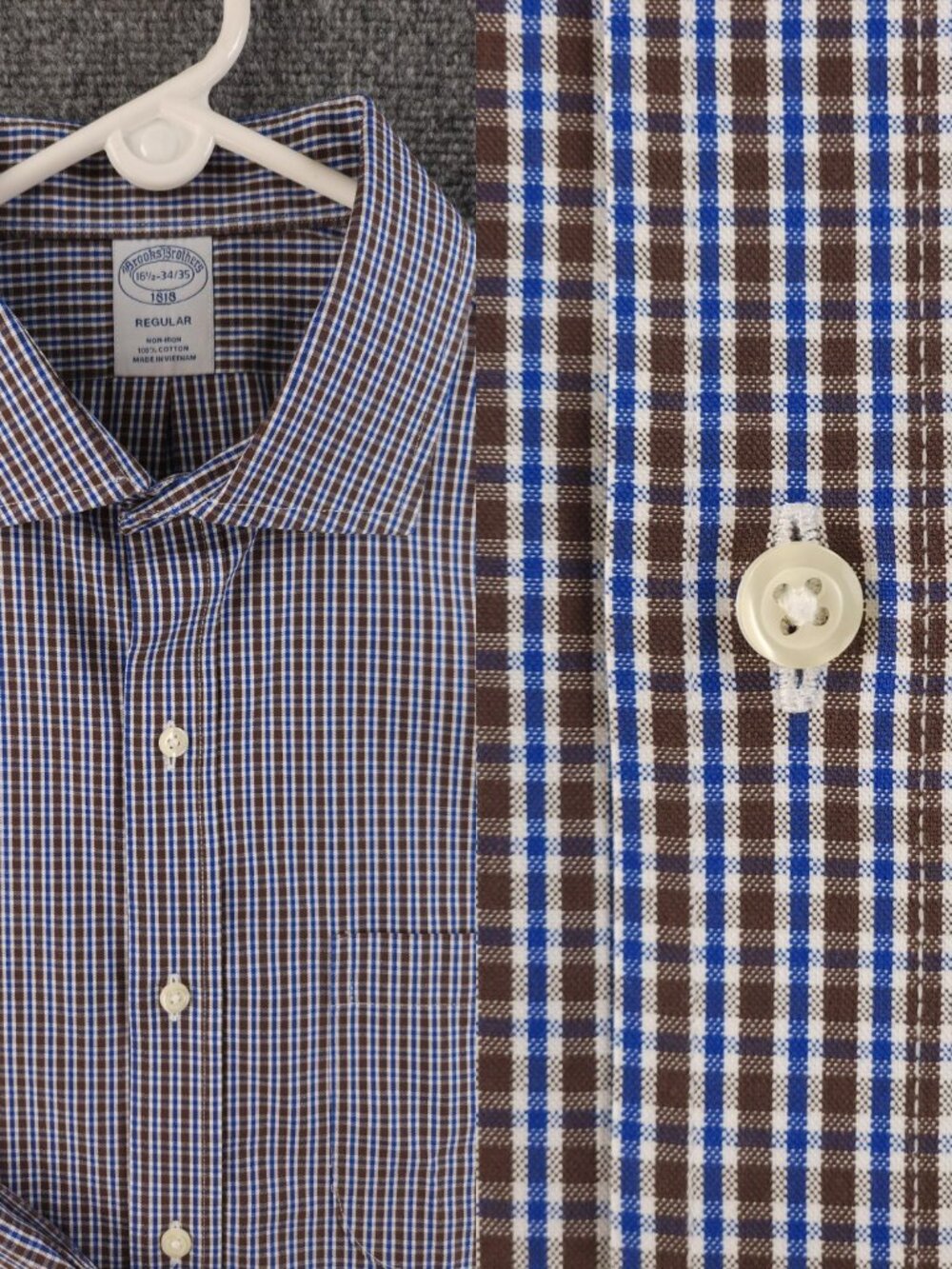 Brooks Brothers Blue Brown 16.5 34/35 Check Cotton Non-Iron Business Shirt Men